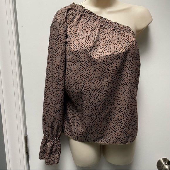 Womens Leopard One Shoulder Blouse Long Sleeve • Size S - Picture 4 of 6